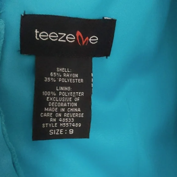 Turquoise Blue Fully Lined Dress with Layered Skirt Sz 9 - Picture 8 of 9